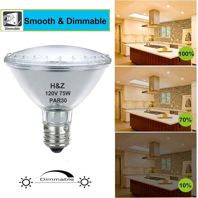 H&Z PAR30 Short Neck, 2 Pack PAR30 75W 120V with E26 Medium Base, PAR 30 Halogen Dimmable, 3000K Warm White, High Efficiency & Long Lasting Life PAR 30 Flood Light for Track Lighting Bulbs