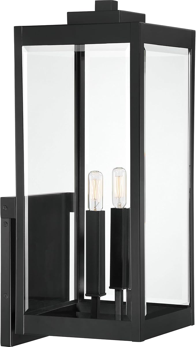 Quoizel Westover Modern Wall Sconce, 22.75 Inch Earth Black 2-Light Outdoor Light Fixture, Clear Beveled Glass Wall Lantern, 60 W, Industrial Design Wall Light for Porch, Patio, Gazebo or Yard