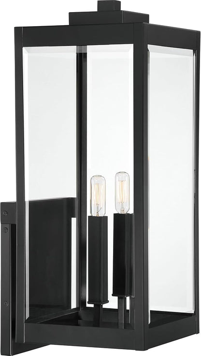 Quoizel Westover Modern Wall Sconce, 22.75 Inch Earth Black 2-Light Outdoor Light Fixture, Clear Beveled Glass Wall Lantern, 60 W, Industrial Design Wall Light for Porch, Patio, Gazebo or Yard