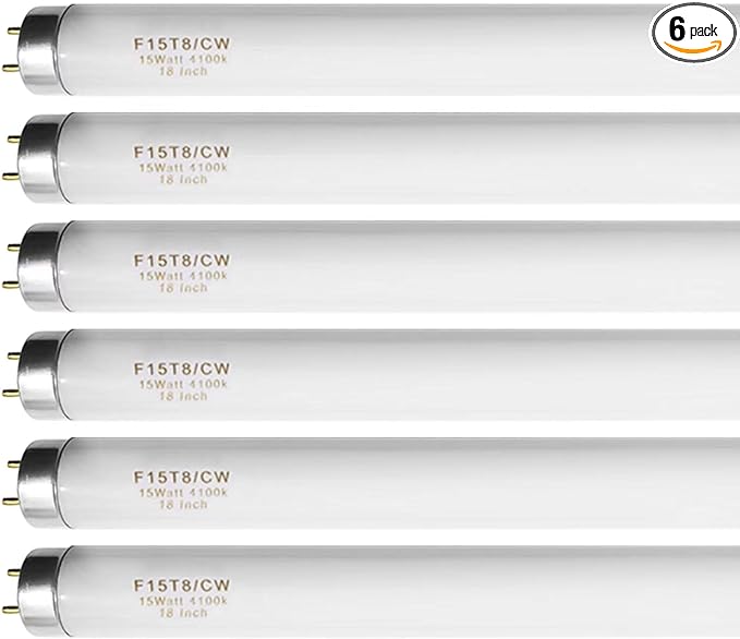 18 Inch F15T8/CW T8 15W Fluorescent Light Bulb Cool White Compatible for Philips GE F15T8/SP41 Replacement Bulb G13 Base 6 Count