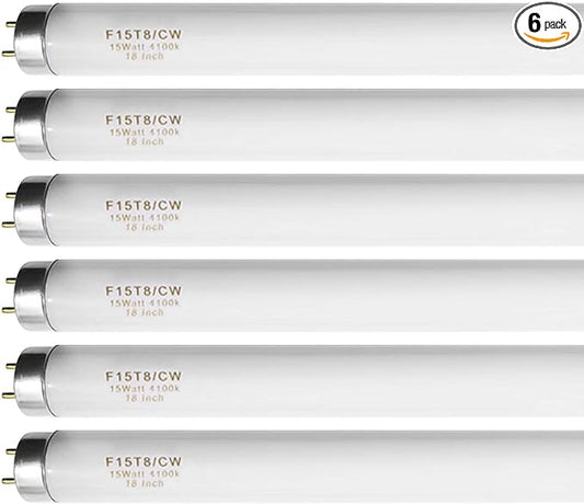 18 Inch F15T8/CW T8 15W Fluorescent Light Bulb Cool White Compatible for Philips GE F15T8/SP41 Replacement Bulb G13 Base 6 Count