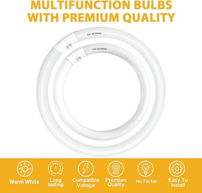 FC16T9/WW 40 Watt and FC12T9/WW 32W Set, 3000K Soft White, 16'' T9 40W Circline Light Bulbs, 12 inch 32 Watt Circular Fluorescent Tube, Round Fluorescent Bulb CRI 82, 5700 Lumen G10q