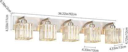 Modern Vanity Light 5-Lights Brushed Nickel Vanity Light Crystal Bathroom Wall Light Bathroom Light Fixtures