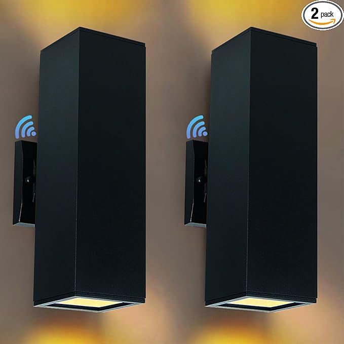 Up and Down Lights Outdoor Wall Light Dusk to Dawn, Exterior Light Fixture Wall Mount 2 Pack, Matte Black Front Porch Light, IP65 Outdoor Wall Sconce for Patio, Garage, Front Door - ETL Listed