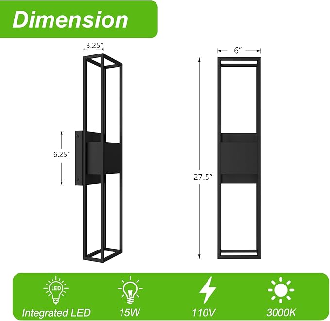 Modern Outdoor Wall Lights, 27.56IN Large Wall Sconce - 3000K Warm White LED Exterior Lighting Fixture, Waterproof Outdoor Lantern Lights for Porch, Wall Lights for Living Room