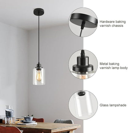 3 Lights Industrial Pendant Light with Glass Shade Matte Black Pendant Lighting Adjustable Industrial Retro Style Hanging Light,Kitchen Island Farmhouse Pendant Lights Fixtures for Kitchen,Farmhouse