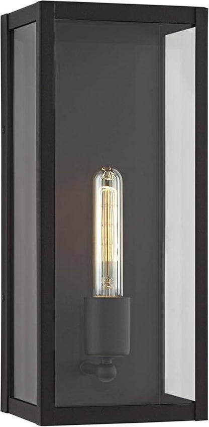 John Timberland Cornell Modern Industrial Box-Shaped Outdoor Wall Light Fixture Sand Black Metal 14 1/4" Clear Glass for Exterior House Porch Patio Outside Deck Garage Yard Front Door Garden