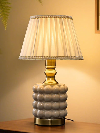 Vintage Lamp for Bedroom,Unique Lamps Cracked Ceramic lamp,UL Rotary Switch Control Pleated lamp Shade,Small Table lamp for Living Room Decor Kitchen Lighting (White+Pleated)