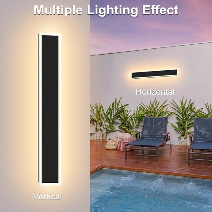 2-Pack 36inch Long Outdoor Modern LED Wall Light, Exterior LED Wall Lighting Fixture, IP65 Waterproof Wall Lamps, Dimmable 30W 2700LM Black Wall Sconce, 3000K/4000K/5000K Selectable, ETL