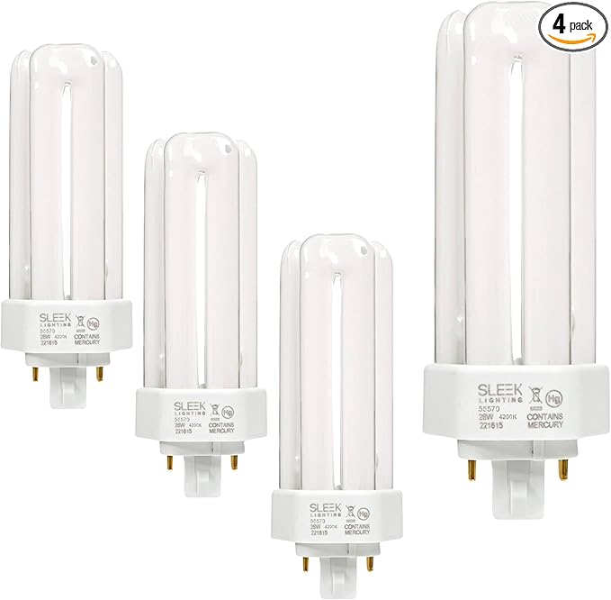 SLEEKLIGHTING 26 Watt T4 Tri Tube CFL 4 Pin GX24Q-3 Base Light Bulb 4200K 1600lm - Compact Fluorescent - Cool White Light 4pack