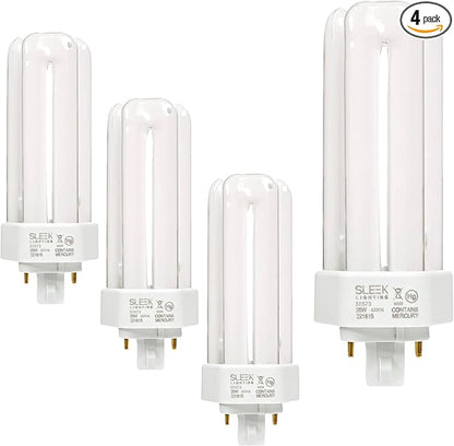 SLEEKLIGHTING 26 Watt T4 Tri Tube CFL 4 Pin GX24Q-3 Base Light Bulb 4200K 1600lm - Compact Fluorescent - Cool White Light 4pack