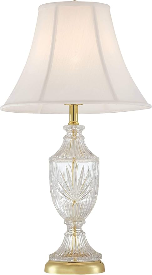 Regency Hill Traditional Glam Luxury Table Lamps 26.5" High Set of 2 Clear Glass Urn Brass Gold Metal White Cream Bell Shade Decor for Living Room Bedroom House Bedside Nightstand Home