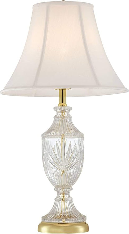 Regency Hill Traditional Glam Luxury Table Lamps 26.5" High Set of 2 Clear Glass Urn Brass Gold Metal White Cream Bell Shade Decor for Living Room Bedroom House Bedside Nightstand Home
