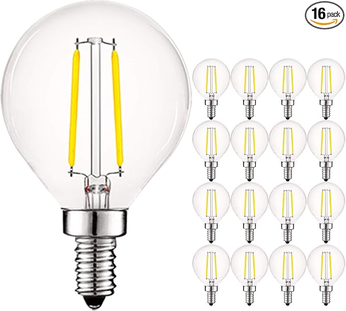LUXRITE 4W Vintage G16.5 LED Globe Light Bulbs Dimmable, 5000K Bright White, 400 Lumens, E12 LED Bulb 40W Equivalent, Clear Glass, Edison Filament LED Candelabra Bulb, UL Listed (16 Pack)