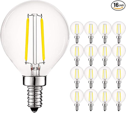 LUXRITE 4W Vintage G16.5 LED Globe Light Bulbs Dimmable, 5000K Bright White, 400 Lumens, E12 LED Bulb 40W Equivalent, Clear Glass, Edison Filament LED Candelabra Bulb, UL Listed (16 Pack)