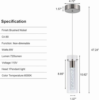 3-Pack Modern Pendant Lighting Satin Nickel,24W Light Chandelier with LED Bulb, Updated Housing and Bubble Kitchen Light for Kitchen,Dining Room,Living Room,Corridor and Restaurant, 6000K