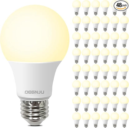 DEGNJU 48 Pack LED Light Bulbs Soft White 2700K, 60 Watt Equivalent LED Bulbs, A19 Standard Bulbs, 800 LM, 15000 Hours, E26 Base, Non-Dimmable, 8W White LED Bulbs for Bedroom Living Room