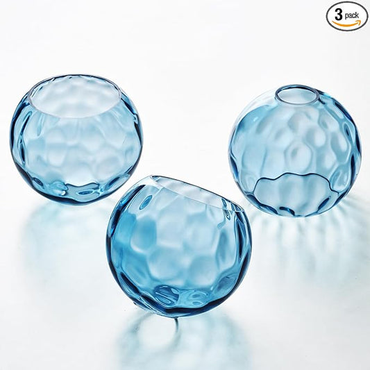 3 Pack Fixture Replacement Globe Shade, 6 Inch Diameter, E26 Base 1-5/8 Inch Fitter, Glass Globe Lampshade Cover for Pendant Wall Sconce Chandelier Vanity Light (3 Pack 6 Inch Blue Hammered Glass)