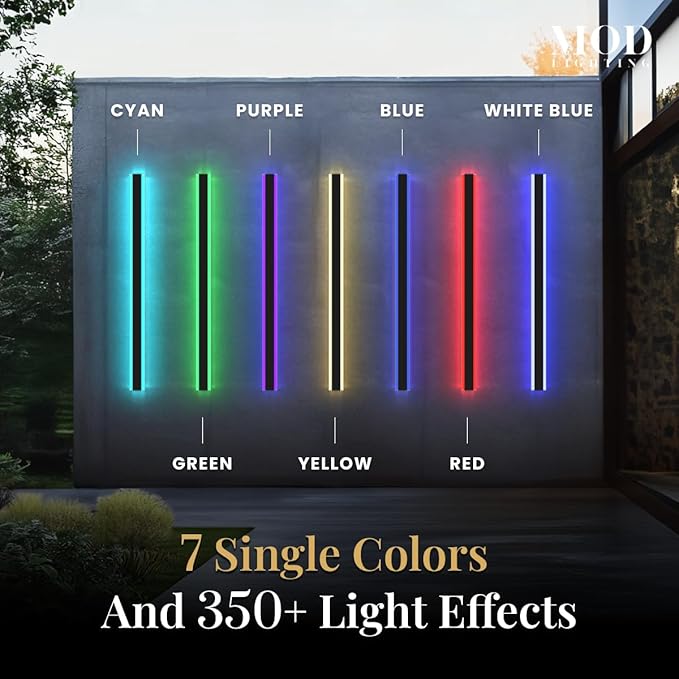 𝗠𝗢𝗗 𝗟𝗜𝗚𝗛𝗧𝗜𝗡𝗚 Haylen RGB | Waterproof Outdoor Wall Lights, Dimmable with Remote, 7 Colors and 358 Light Effects, Long Wall Sconce, Modern Linear Exterior Light Fixture, 1-Pack (RGB | 31")