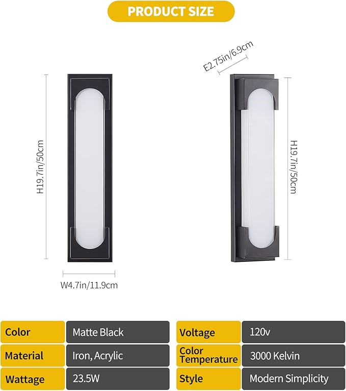 Modern Outdoor Wall Light, 24W IP65 Waterproof Exterior Porch Light, Dimmable LED Outdoor Wall Sconces for Garage Patio Front Door Entryway, 3000K