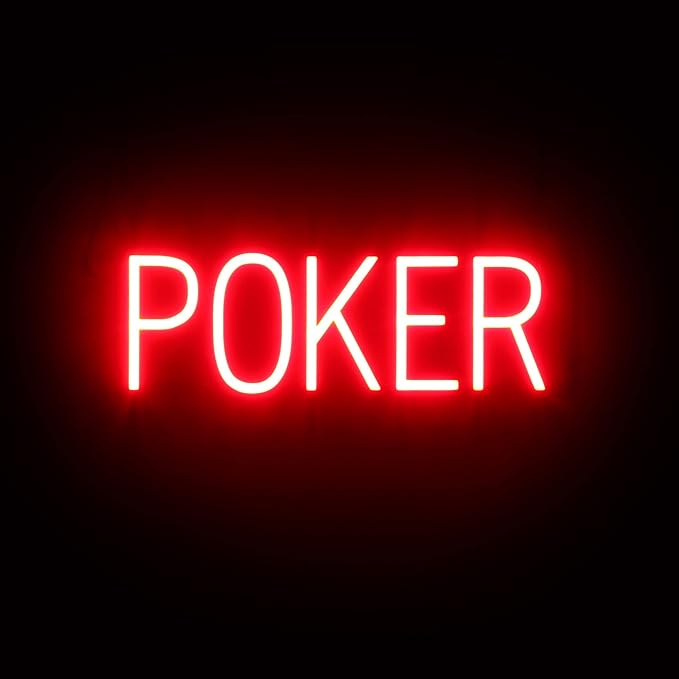 SpellBrite POKER Sign | Gaming-Related Sign with Neon Look, Red LED Light Source | 20.1" x 6.3"