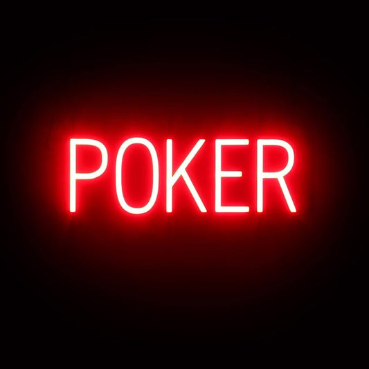SpellBrite POKER Sign | Gaming-Related Sign with Neon Look, Red LED Light Source | 20.1" x 6.3"