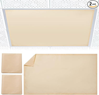 2pcs Fluorescent Light Covers - Light Covers for Ceiling Lights Classroom, Magnetic Light Filters for Office, Hospitals, Home 4 x 2 Feet (warm yellow)