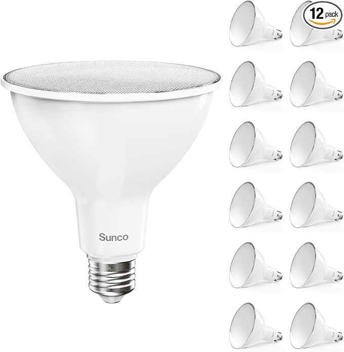 Sunco 12 Pack PAR38 LED Flood Light Outdoor Bulbs, Exterior Spotlight Bulbs, Weatherproof, 1050 LM, 13W (100W Equivalent), 5000K Daylight, Wet Rated, Dimmable, E26 Base UL