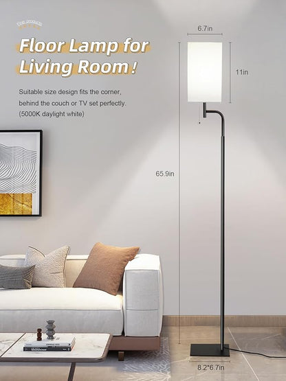 Modern Floor Lamps with 3 Color Temperatures, Minimalist Pole Lamp with Square Linen Shade & Flat Base for Living Room, Bedroom, Office or Kids Room