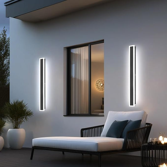 2 Pack Black Indoor and Outdoor Wall Lights Waterproof 39 Inch 3000K-6000K Dimmable Modern Exterior Wall Sconce Long LED Linear Exterior Lights for Patio Garage Garden Stairway