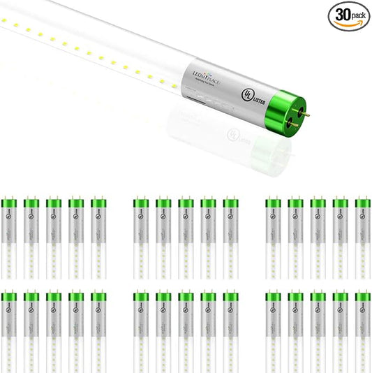 LEDMyplace 18W 4ft LED Glass Tube Hybrid Type A+B Works with or Without Ballast, 4000K Cool White, Clear Lens, Replacement of 50Watt, DLC Certified for Supermarket, Indoor, Shops, Pack of 30