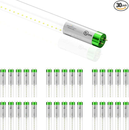 LEDMyplace 4ft LED 18W Glass Tube Light Bulb, 4000K Cool White, 1800 Lumens, Clear Lens, Replace 50W, UL DLC Listed, Single Ended Ballast Bypass for Garages, Factory, Supermarkets, Pack of 30