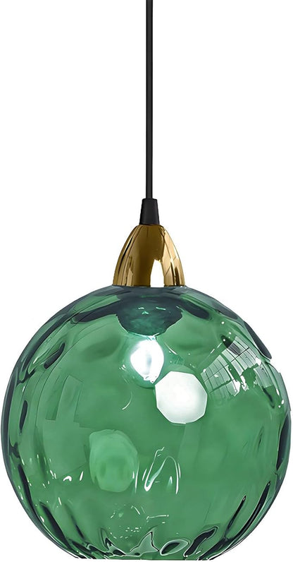 15cm/5.9’’ Industrial Vintage Spherical Glass Pendant Light, E26 Ceiling Hanging Lamp, Gold Finish & Ripple Glass Globe Shade, Dining Room Bedroom Chandelier (Green)