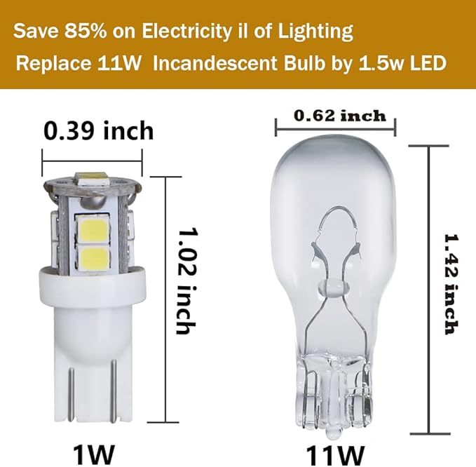 LED Landscape Light Bulbs 1W 12V Cool White 6000K，7W Low Voltage Incandescent Light Bulbs Equivalent，Wedge Base T5 Malibu Bulbs, Garden Light Bulbs, Landscape Bulbs 8 Pack