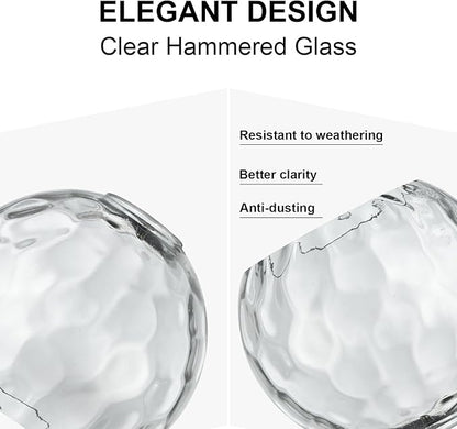 3 Pack Fixture Replacement Globe Shade, 6 Inch Diameter, E26 Base Clear Hammered Glass, Glass Globe Lampshade Cover for Pendant Wall Sconce Chandelier Vanity Light