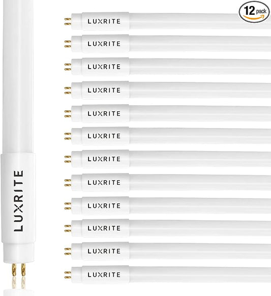 LUXRITE 12-Pack 4FT T5 LED Tube Lights, Type A+B, 24W=54W, 5000K Bright White, 45.78", Ballast and Ballast Bypass Compatible, Single or Double End Powered, F54T5 Fluorescent Replacement, Damp Rated