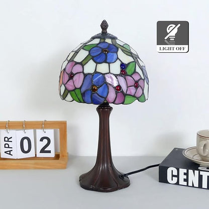 Tiffany Lamp Morning Glossy Stained Glass Table Lamp 8x8x15 Inches Flower Style Desk Reading Light Decor for Beside Bedroom Living Room Home Office