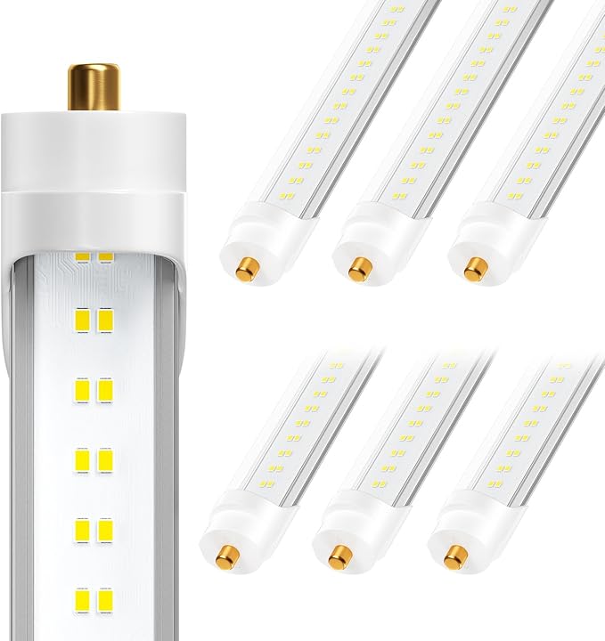 8FT LED Bulbs, Super Bright 72W 9000lm 5000K, T8 T10 T12 LED Tube Lights, FA8 Single Pin T8 LED Lights, Clear Cover, 8 Foot LED Bulbs to Replace Fluorescent Light Bulbs (Pack of 6)