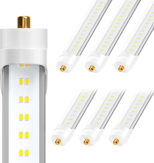 8FT LED Bulbs, Super Bright 72W 9000lm 5000K, T8 T10 T12 LED Tube Lights, FA8 Single Pin T8 LED Lights, Clear Cover, 8 Foot LED Bulbs to Replace Fluorescent Light Bulbs (Pack of 6)