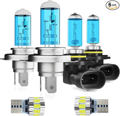 Headlight Bulbs License Plate Lights Fit For Toyota Sienna 2001-2003 Lights,9003/H4 High/Low Beam Halogen Bulb + 9006 Fog Lights + T10 License Plate Lights,6000K White,Plug N Play,Pack of 6