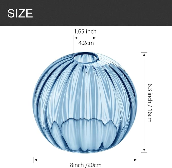 Clear Glass Shade,Replacement Globe & Cover for Lighting Fixture, 8" Diameter, Replacement with 1.65 Inch Fitter for Wall Lamps Chandeliers or Ceiling Light (2, 8Inch - Blue Glass)