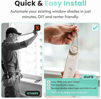 Aura Roller Smart Shade Driver, Remote Control & WiFi Dongle | Automate Existing Blinds | Beaded Window Shade Compatible Up to 4x5ft | Rechargeable Battery | Set Schedules | Hands Free Voice Control