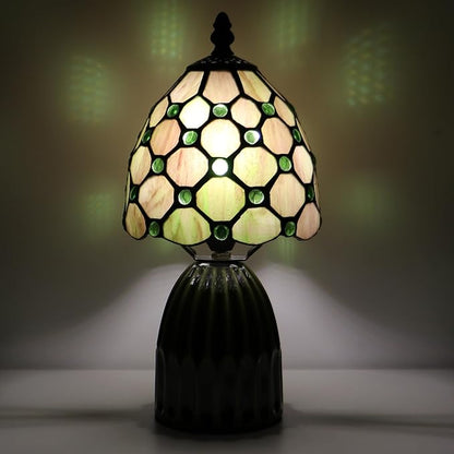 Tiffany Lamp Stained Glass Mushroom Table Lamps 6X6X12.5 Inch Amber Green Pearl Style Small Night Light Ceramic Base Mini Accent Desk Light Suitable for Bedside Table Bedroom Children Room