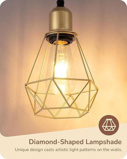 EDISHINE 70'' Dimmable Industrial Floor Lamp, Farmhouse Standing Lamps Diamond-Shaped Lampshade, 3 LED Edison Bulbs Included, Farmhouse Rustic Floor Lamps for Living Room, Bedroom, Office, Gold