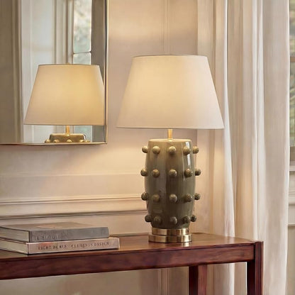 Modern Ceramic Linden Table Lamp - 30" White Ball Farmhouse Design, Classic Nightstand Large Linden Lamp Tapered Drum Shade for Living Room, Bedroom, Office, and Home （Dark Green）