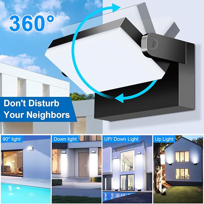 ledmo Outdoor Wall Lights 40W Adjustable 360 Degree Head Waterporof 5000K Cut Off Wall Pack Black Modern Front Door Porch Light Christmas Outdoor Lighting Garage Security Lighting