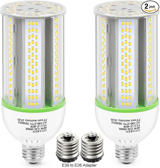 40W LED Corn Cob Light Bulb,400W Equivalent,5000K Daylight,E26/e39 Base,5600 Lumens-Replace Halogen/Metal Halide/CFL,for Barn,Shop, Porch,Yard,Garage Lighting