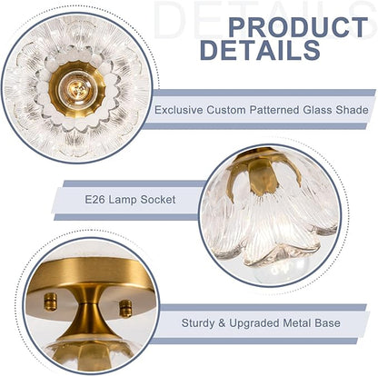 Semi Flush Mount Ceiling Light,Vintage Lights Fixture E26,Transparent Glass Light Fixtures 11" for Kitchen Bedroom Hallway Dining Room,Bulb Included