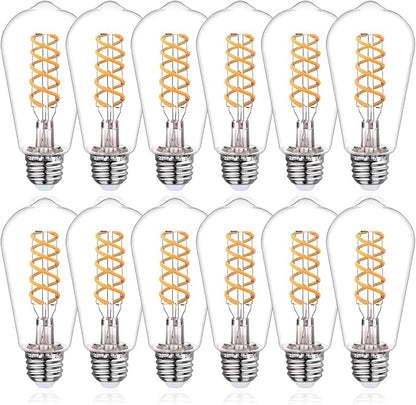 ST19/ST58 LED Edison Bulbs, Warm White 2700K Vintage Light Bulbs, E26 6W Led Bulb Dimmable 600LM, Antique Decorative Filament LED Bulb for Bedroom Office Fan Lights Ceiling Fixtures 12 Pack