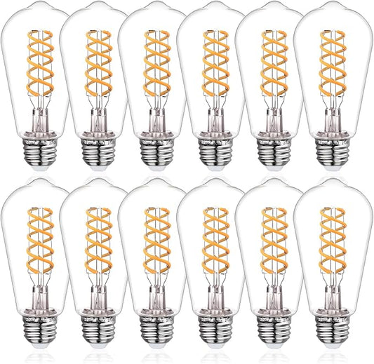 ST19/ST58 LED Edison Bulbs, Warm White 2700K Vintage Light Bulbs, E26 6W Led Bulb Dimmable 600LM, Antique Decorative Filament LED Bulb for Bedroom Office Fan Lights Ceiling Fixtures 12 Pack
